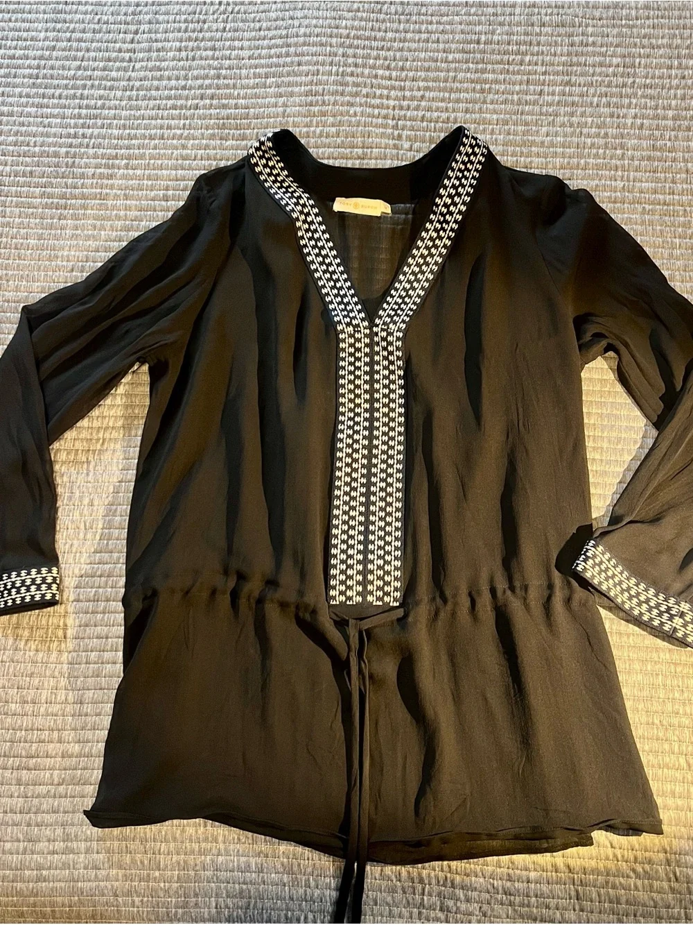 Tory Burch Black tunic with White Embroidered Trim